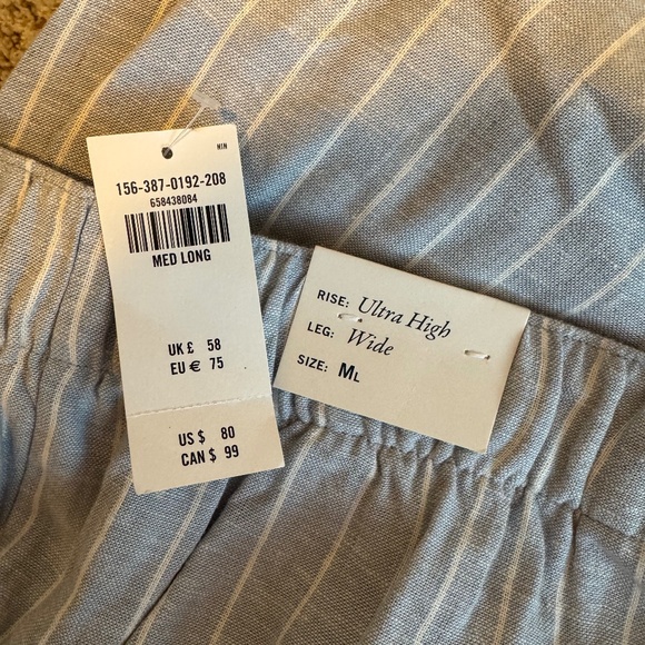 Abercrombie high waist linen pull on pants in blue white strap in size Medium L - Picture 2 of 5